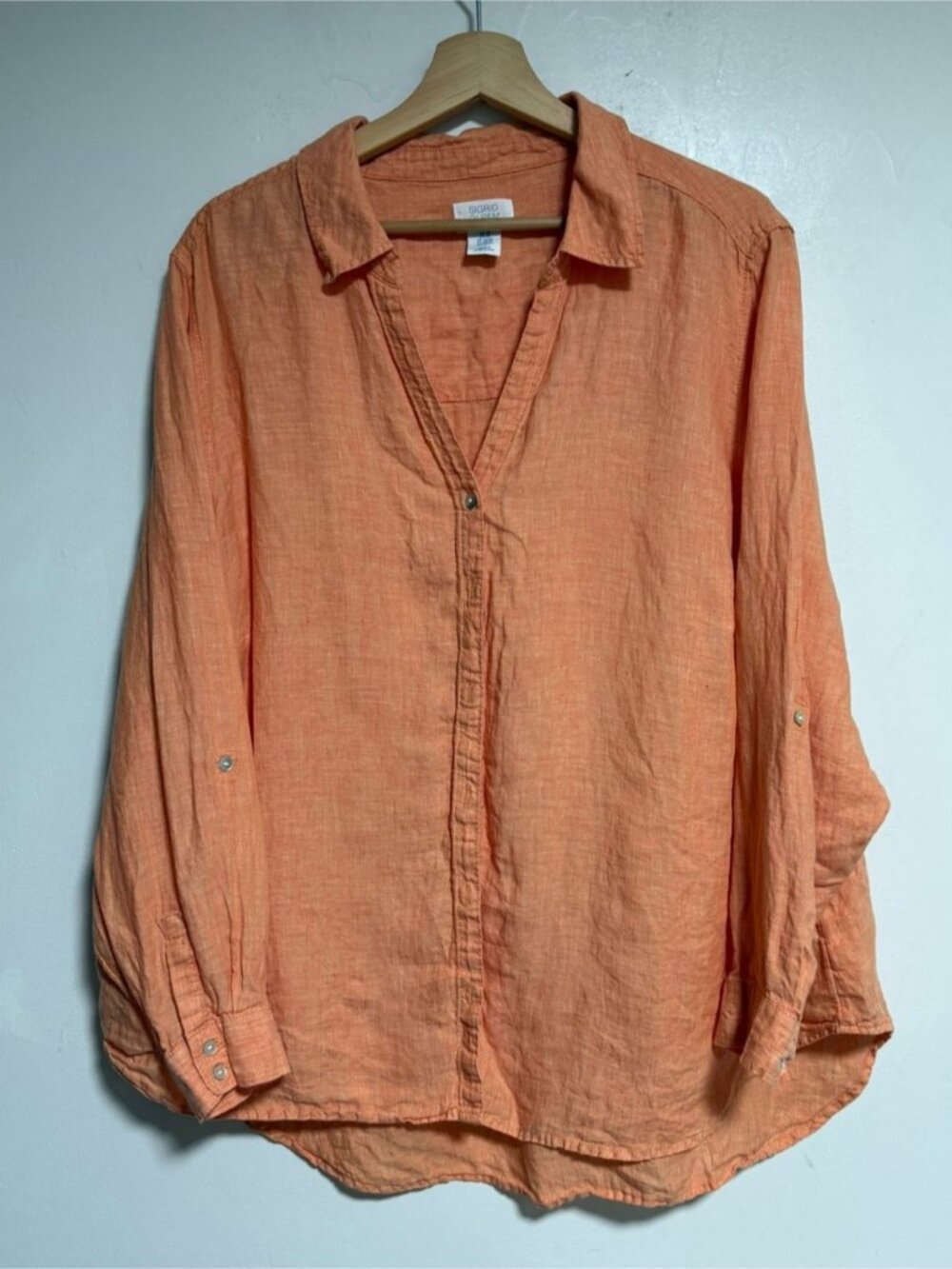 Sigrid Olsen 100% Linen Button Front Shirt Peach Orange Plus Size 2X - Picture 2 of 9
